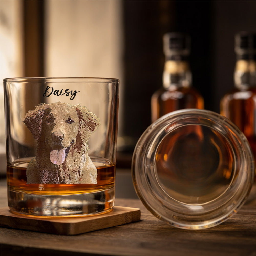 Custom Photo Dog Printed Whiskey Glass 11oz - Personalized Dog Cat Owner Gift THUC99WI01