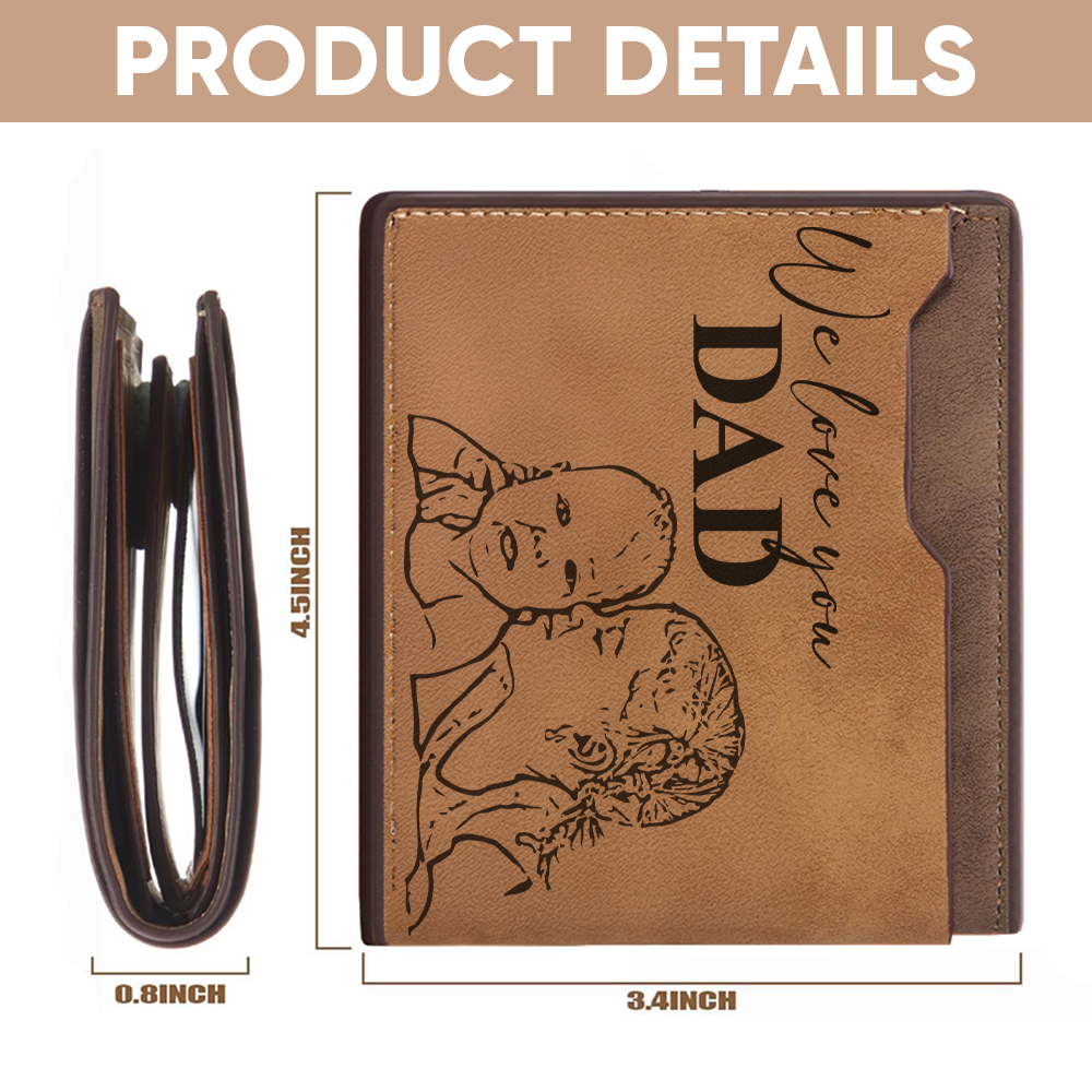 TNW005 Custom Photo Engraved Wallet for Men – Personalized Leather Wallet with Picture, Handwriting or Message – Customized Gift for Husband & Dad