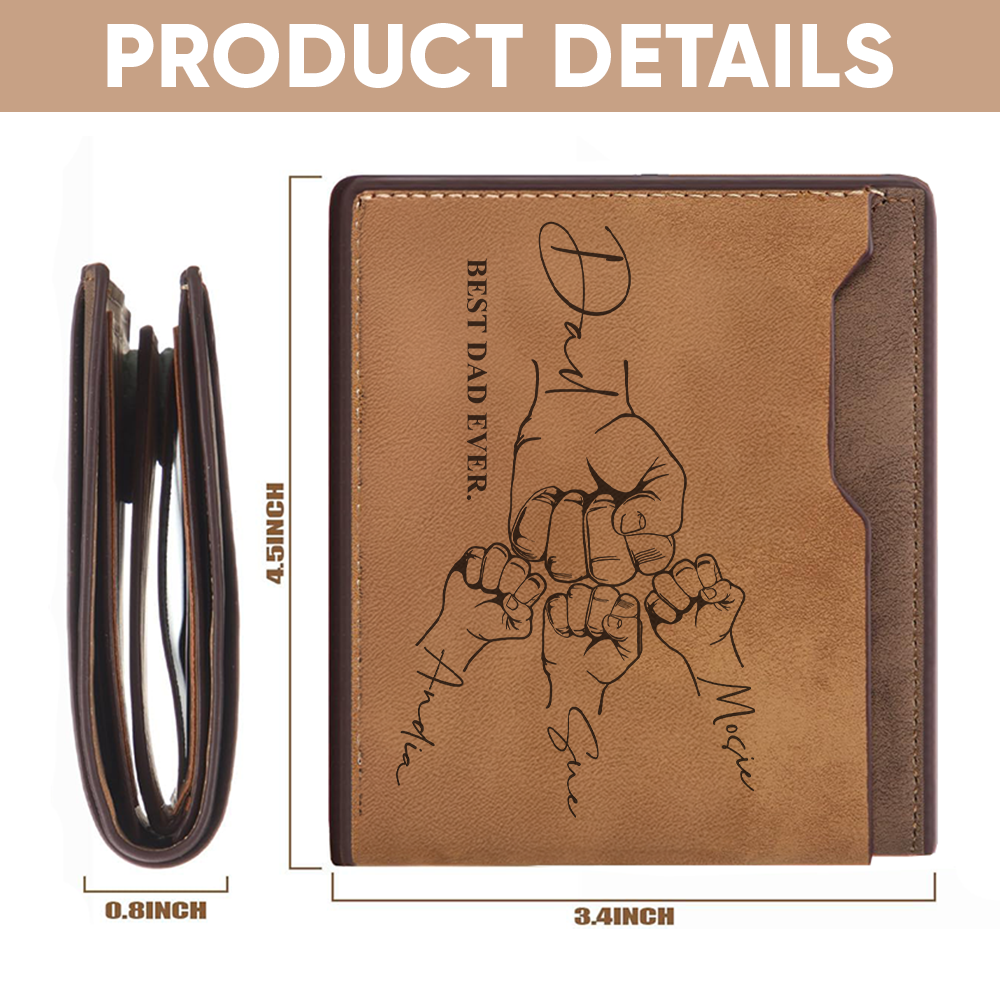 TNW004 Personalized Fist Pump Dad Son Engraved Leather Wallet, Father's Day Gift, Gift for Dad, Leather Wallet Gift for Daddy