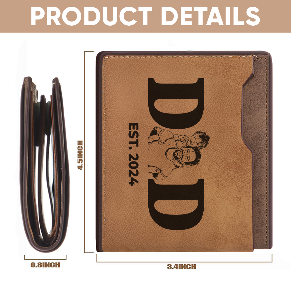 Custom Photo New Dad 2025 Engraved Wallet, Dad Est Gift, Gift For Dad, Wallet For Men