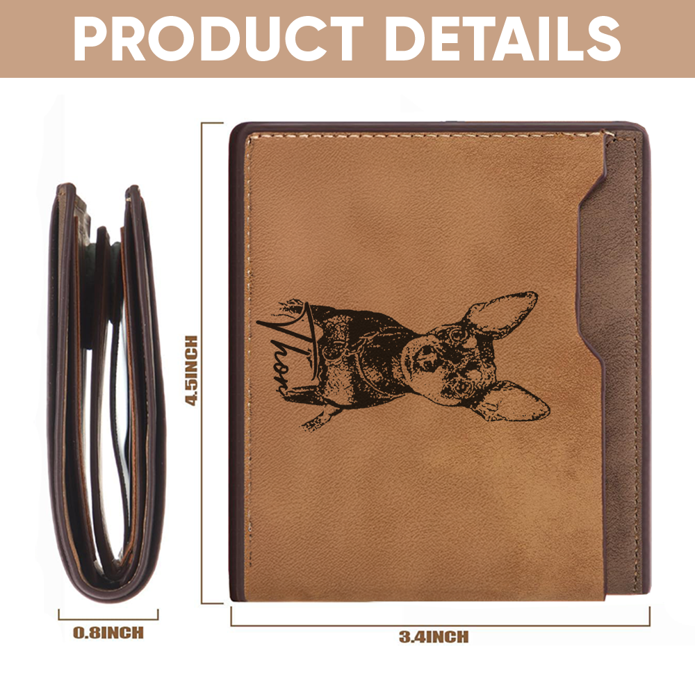 Custom Photo Pet Wallet Engraved, Photo Gifts, Photo Memorial, Pet Memory, Personalized Portrait Dog Wallet, Gift For Dad, Father's Day Gifts