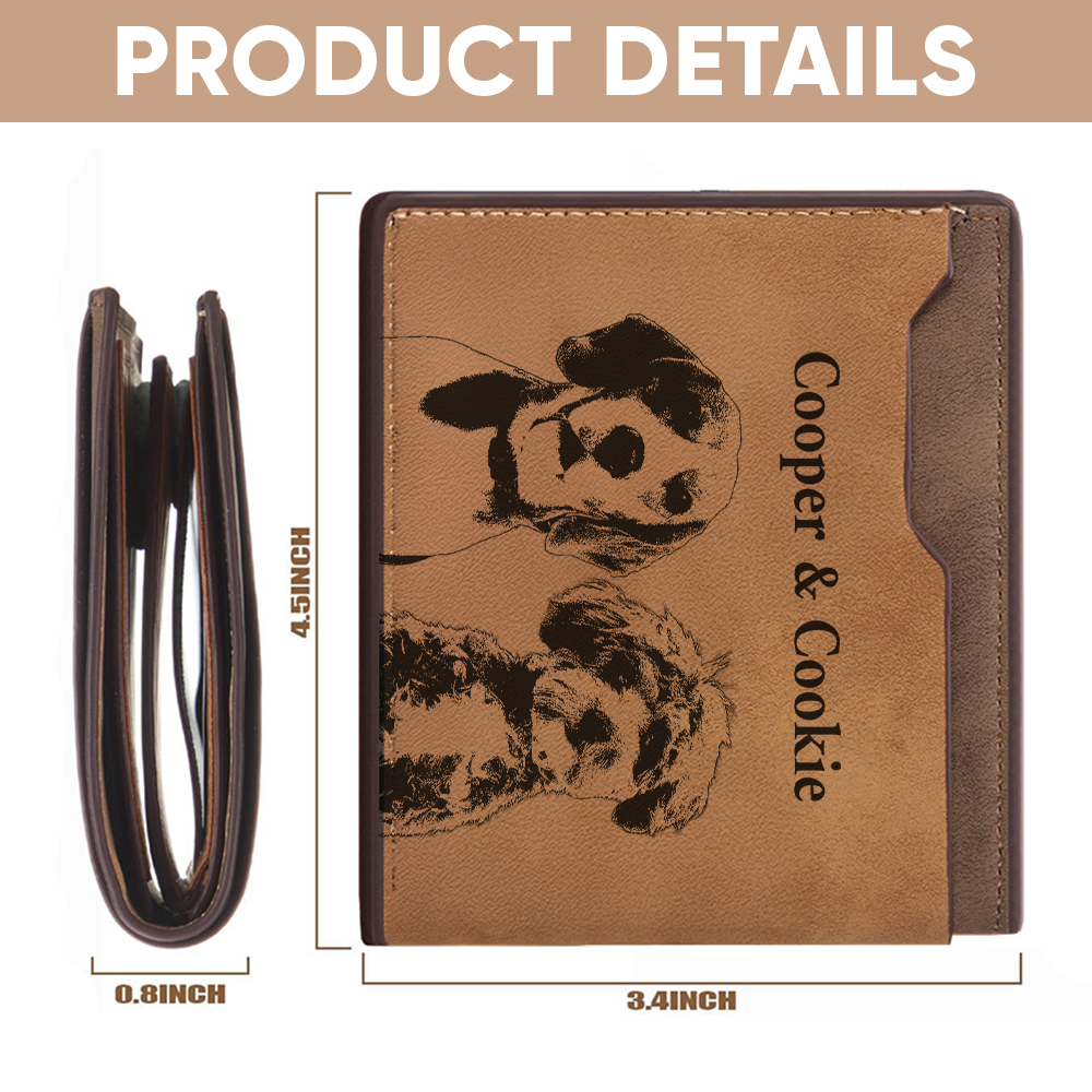 Custom Pet Photo Engraved Wallet - Personalized Dog Dad & Cat Dad Wallet, New Dog Memorial Gift, Unique Dog Lover Present TNW030