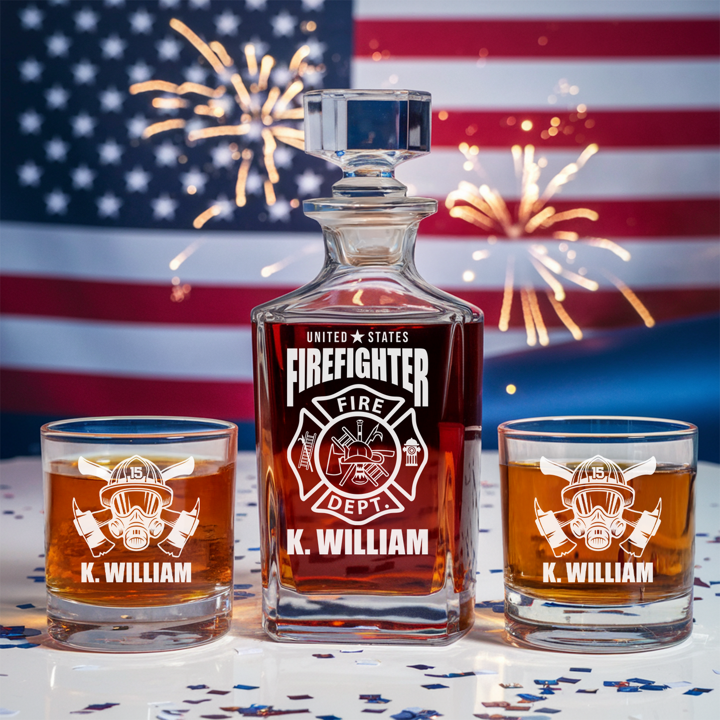Custom Firefighter Whiskey Glass and Decanter Set| Personalized Gifts for Firefighter | Fireman Gift