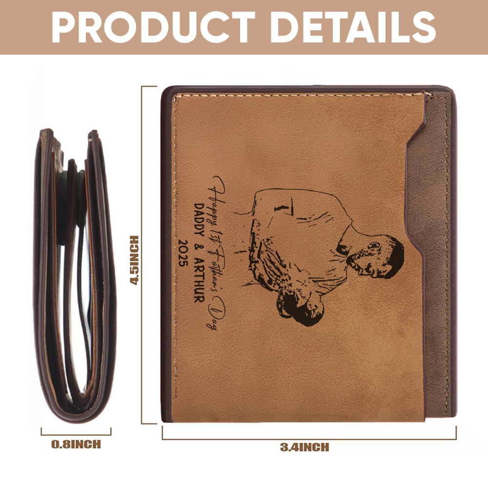 Personalized First Father's Day Engraved Wallet, Custom Photo Wallet For First Time Dad, Father's Day Gifts