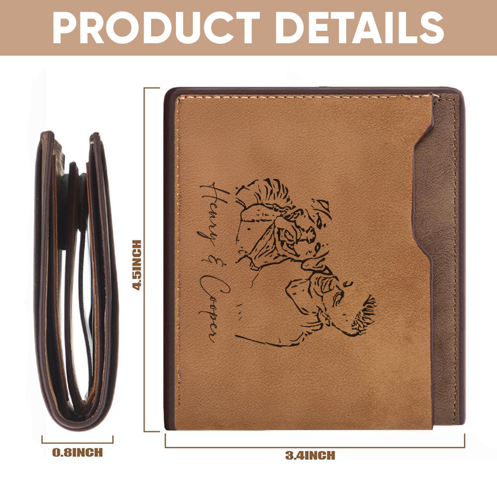 TNW007 Custom Pet Photo Wallet for Dog Dad, Leather Wallet with Name or Paw Print, Gift for Pet Lover, Pet Memorial or Father's Day