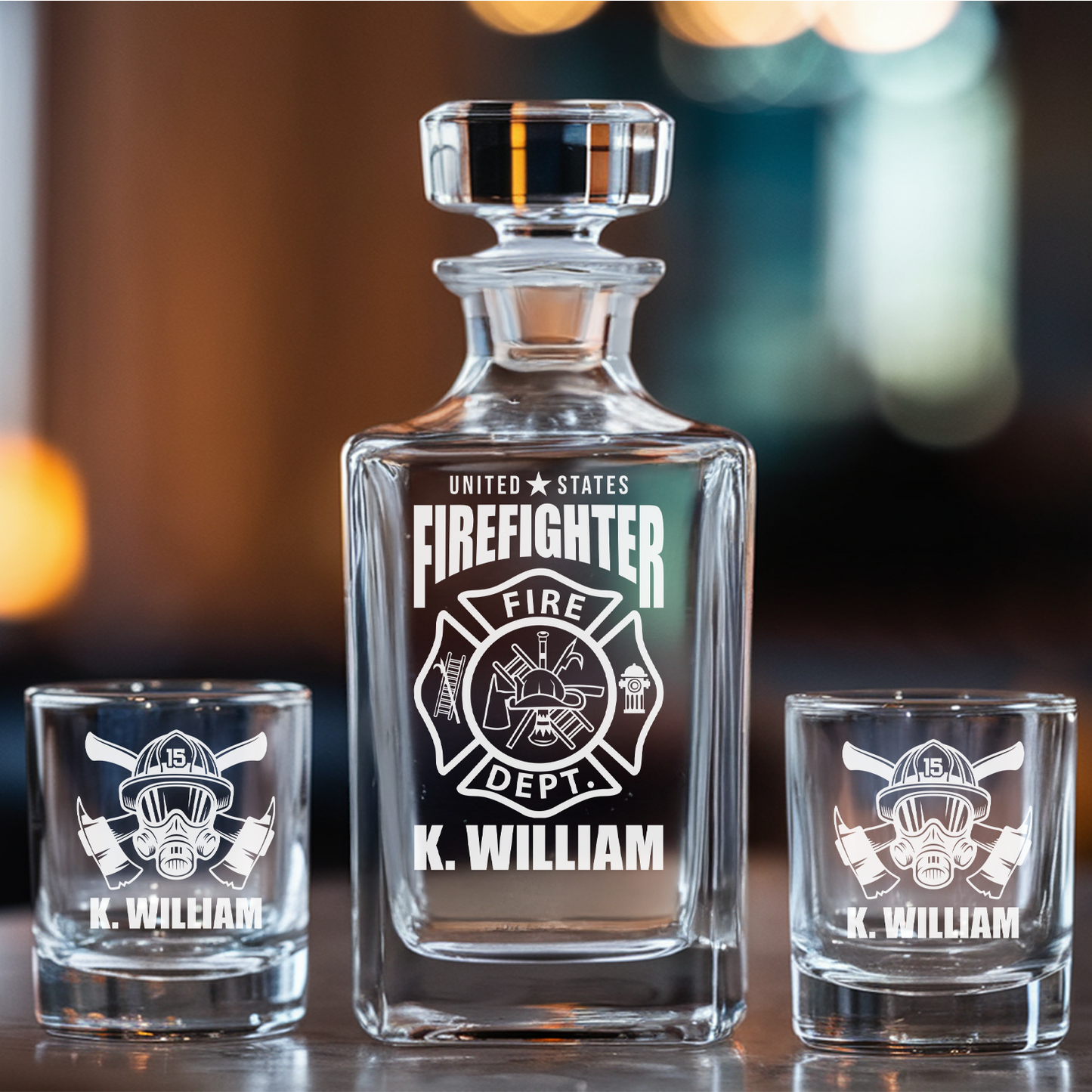 Custom Firefighter Whiskey Glass and Decanter Set| Personalized Gifts for Firefighter | Fireman Gift