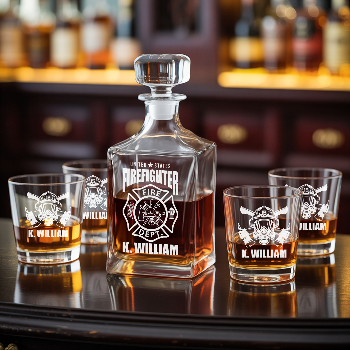 Custom Firefighter Whiskey Glass and Decanter Set| Personalized Gifts for Firefighter | Fireman Gift