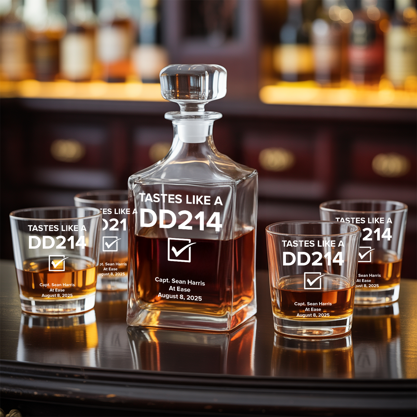Personalized DD214 Military Retirement Decanter With Whiskey Glasses, Military Veteran Gift, DD214 Gift, Custom Veteran Whiskey TND084