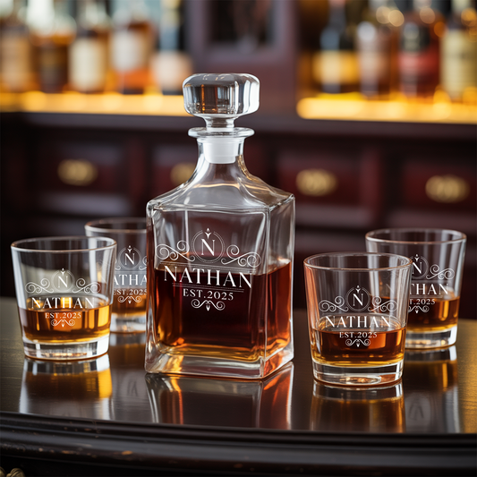 Personalized Wedding Decanter With Whiskey Glasses Engraved, Gift For Groomsmen, Wedding Gift TND077