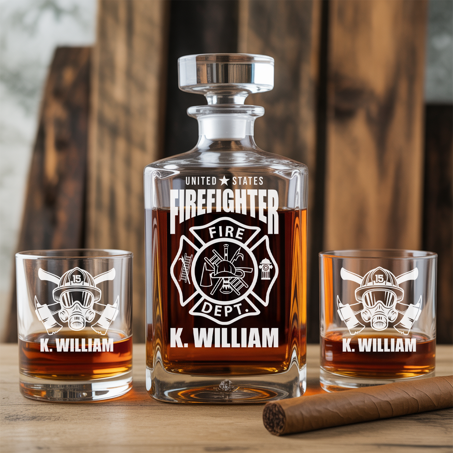 Custom Firefighter Whiskey Glass and Decanter Set| Personalized Gifts for Firefighter | Fireman Gift