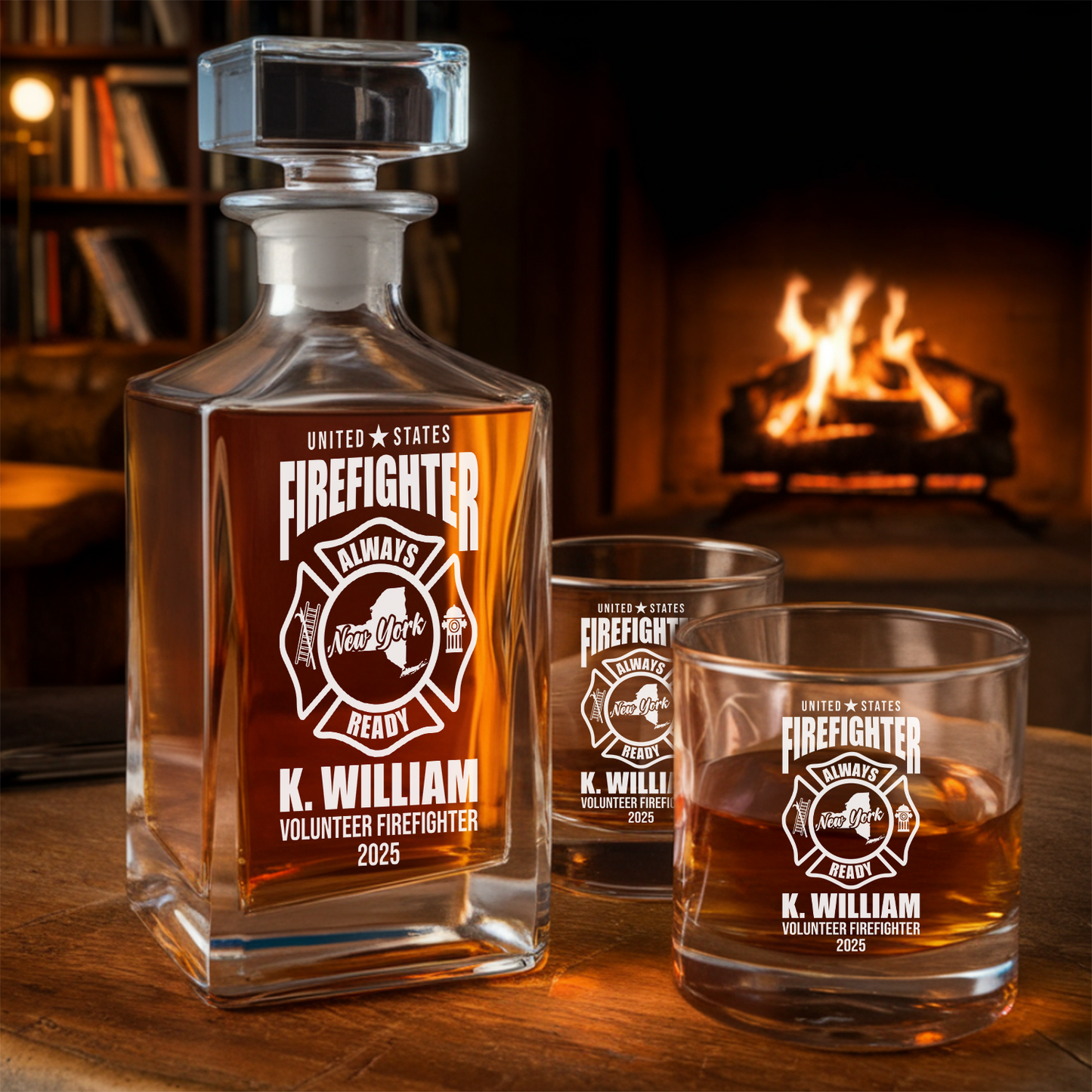 Custom Firefighter Decanter Set With Glasses, Fireman Gift, Home Bar, Gifts for Firefighter TND084