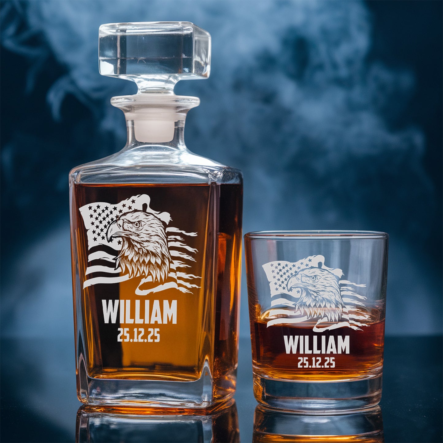 Custom Independence Day Gift, Patriotic Flag, Personalized Whiskey Decanter Set, Veteran Gift TND083