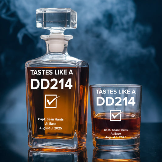 Personalized DD214 Military Retirement Decanter With Whiskey Glasses, Military Veteran Gift, DD214 Gift, Custom Veteran Whiskey TND084