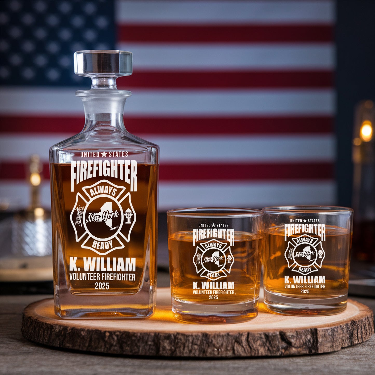 Custom Firefighter Decanter Set With Glasses, Fireman Gift, Home Bar, Gifts for Firefighter TND084