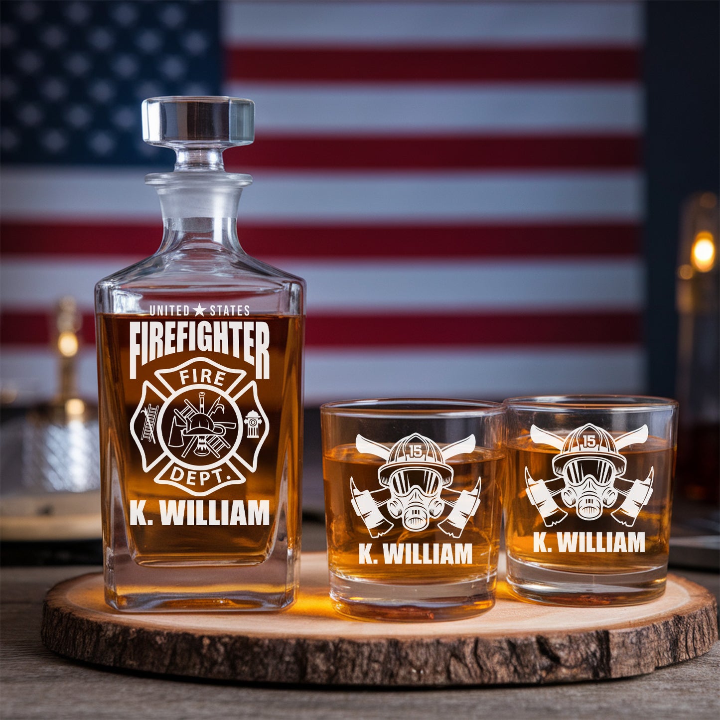 Custom Firefighter Whiskey Glass and Decanter Set| Personalized Gifts for Firefighter | Fireman Gift
