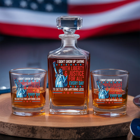 Patriotic Liberty and Justice For All Decanter Set With Whiskey Glasses, 4th of July Gift, Military Veteran Gift, Veteran Whiskey TND084