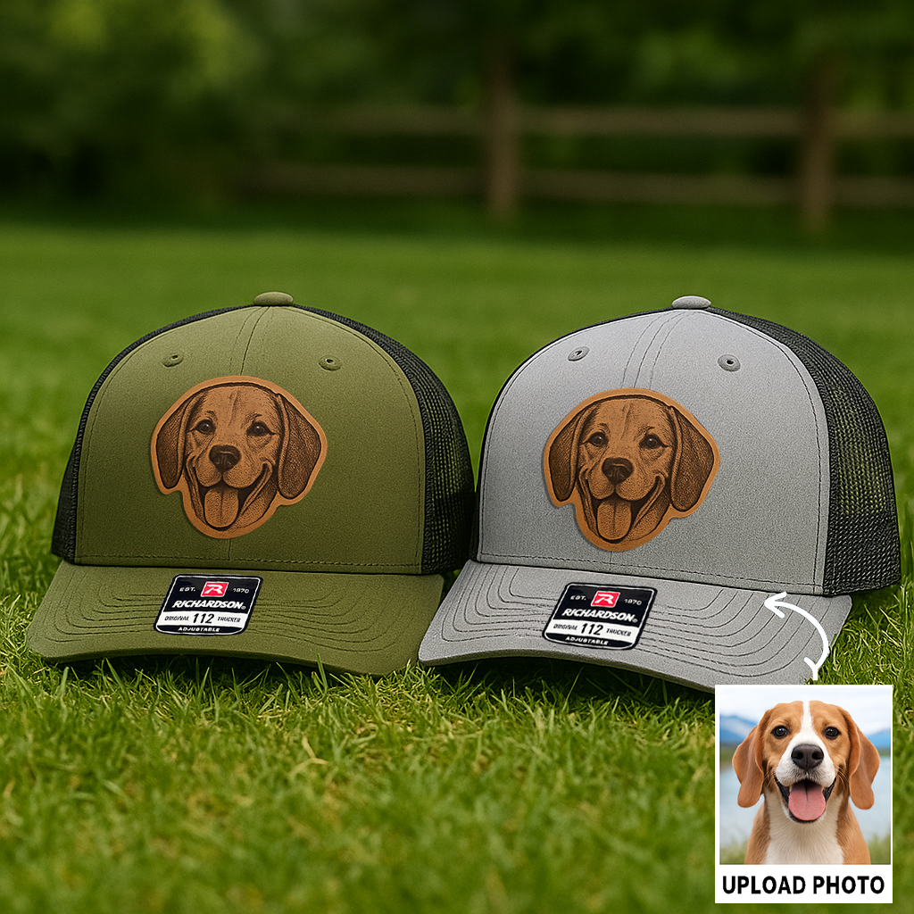 Custom Pet Photo Trucker Hat – Personalized Leather Patch Hat – Dog Gift – Custom Pet Face Hat NGOC99A7