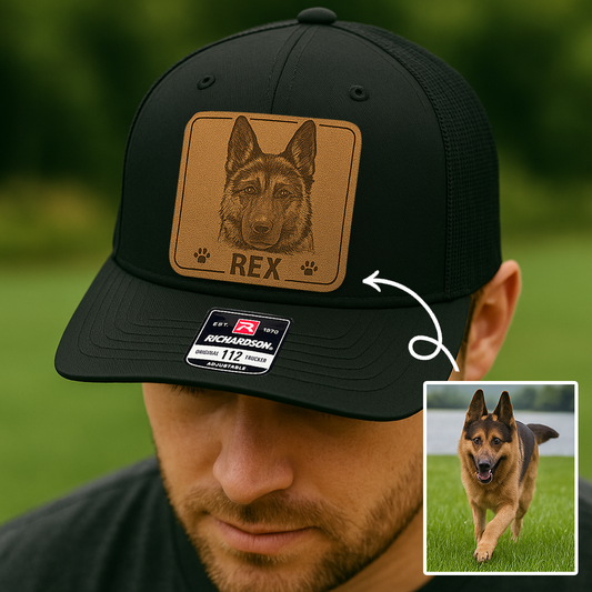 Custom Pet Photo Trucker Hat – Personalized Leather Patch Hat – Dog Owner Gift – Custom Pet Hat NGOC99A9