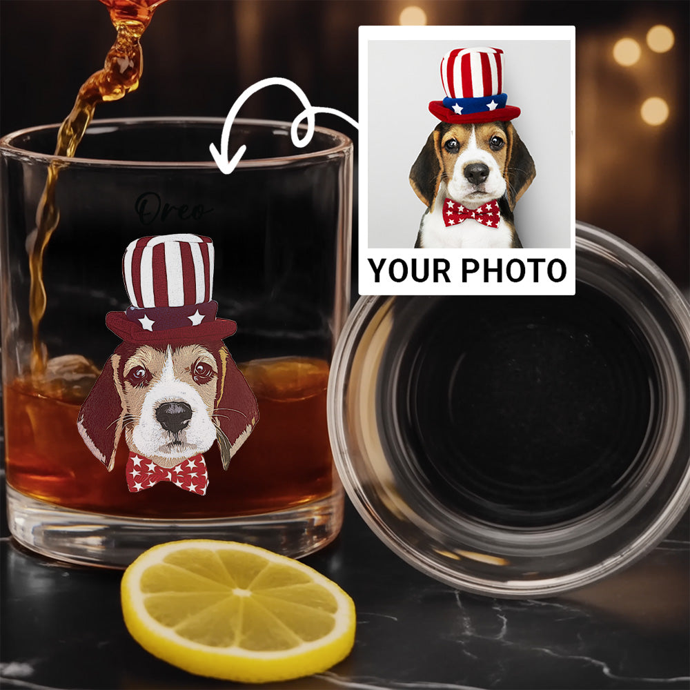 Custom Pet Photo With Whiskey Glass 11oz – Dog & Cat Photo Memorial Gift THUC99WI08