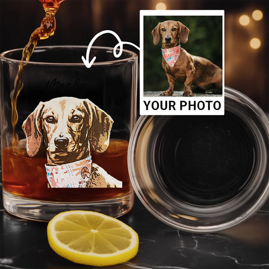 Custom Pet Photo With Whiskey Glass 11oz – Dog & Cat Photo Memorial Gift - Dog Lovers THUC99WI09