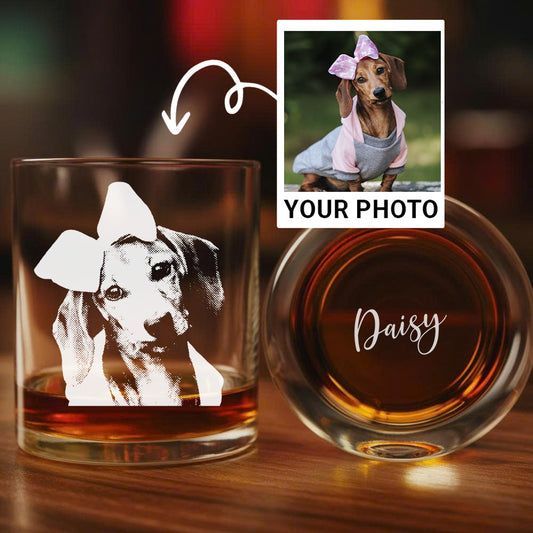 Personalized Dog Photo Whiskey Glass 11oz – Custom Name Engraved Gift for Dog Lovers THUC99WP04