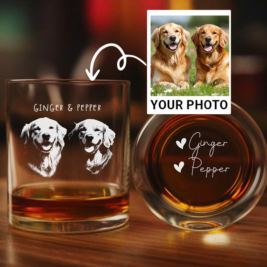 Custom Photo With Name Dog Whiskey Glass 11oz – Personalized Pet Friends Portrait – Gift for Dog Moms & Dads THUC99WP01
