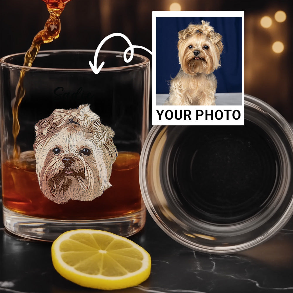 Personalized Pet Photo Glass 11oz – Custom Whiskey Glass Memorial Gift for Dog & Cat Owners THUC99WI07