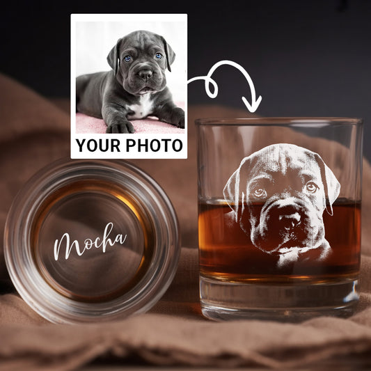 Personalized Pet Portrait Whiskey Glass – Custom Dog Photo - Custom Name Gift 11oz THUC99WP02