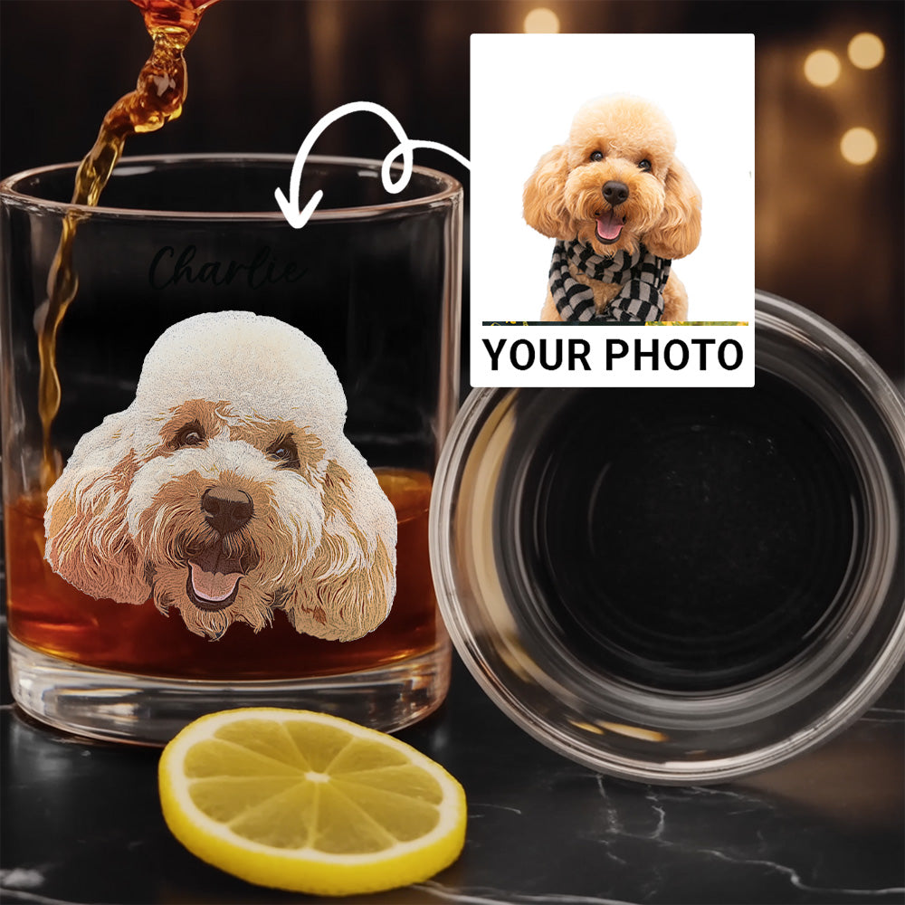 Custom Dog Photo Whiskey Glass 11oz – Personalized Gift for Dog & Cat Owners THUC99WI03