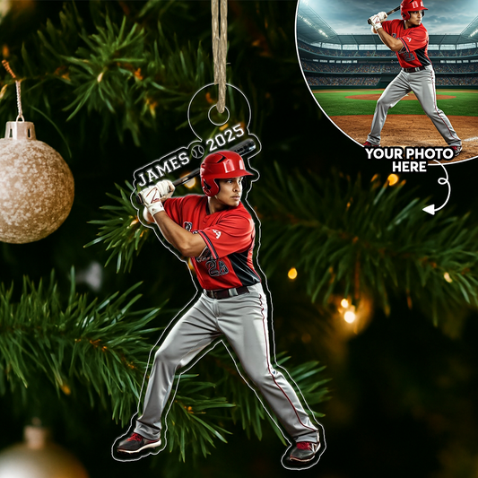 Custom Photo And Name Baseball Acrylic Ornament Christmas Gift