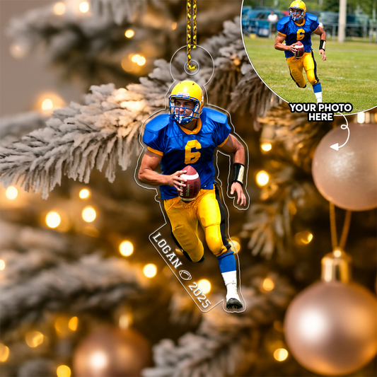 Custom Photo Football Player With Name And Number Acrylic Ornament Christmas Gift