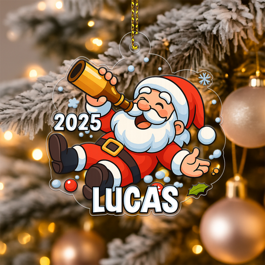 Custom Name Beer Santa Claus Acrylic Ornament Christmas Gift