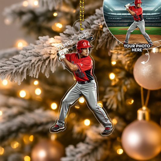 Custom Photo And Name Baseball Xmas Acrylic Ornament Christmas Gift