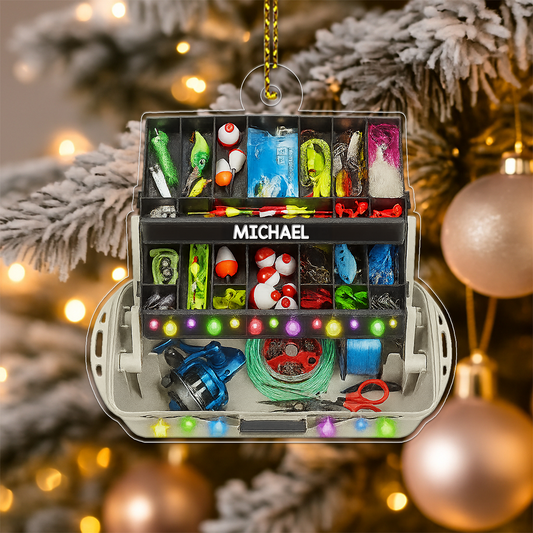 Custom Name Tray Fishing Tackle Box Acrylic Ornament Christmas Gift