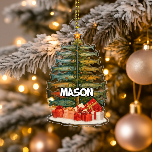 Custom Name Fishing Xmas Acrylic Ornament Christmas Gift