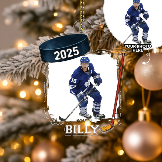 Custom Photo Hockey Player Xmas Acrylic Ornament Christmas Gift