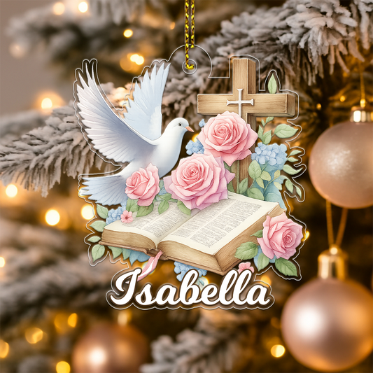 Custom Name Holly Bible Acrylic Ornament Christmas Gift