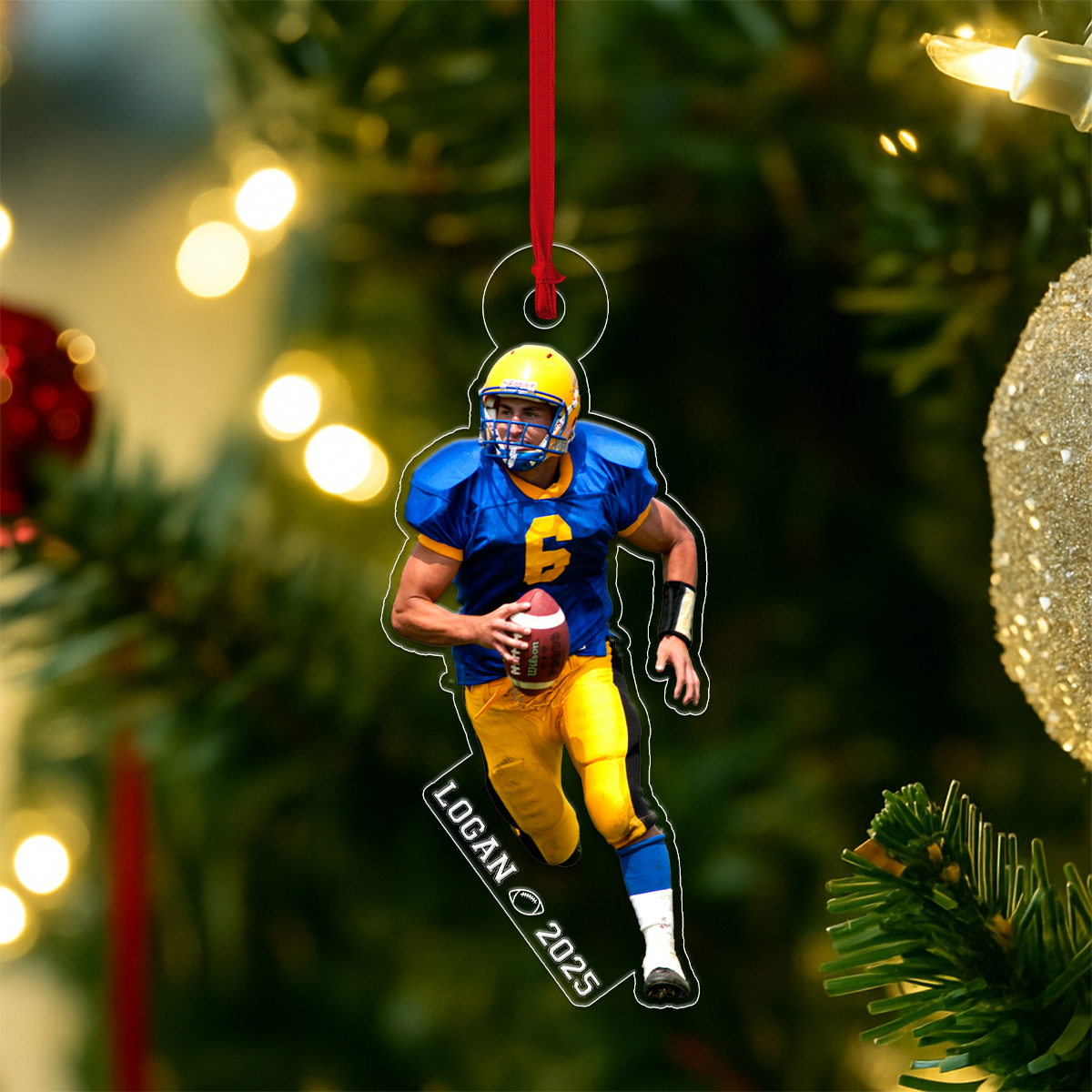 Custom Photo Football Player With Name And Number Acrylic Ornament Christmas Gift