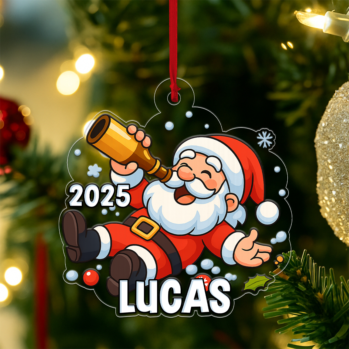 Custom Name Beer Santa Claus Acrylic Ornament Christmas Gift