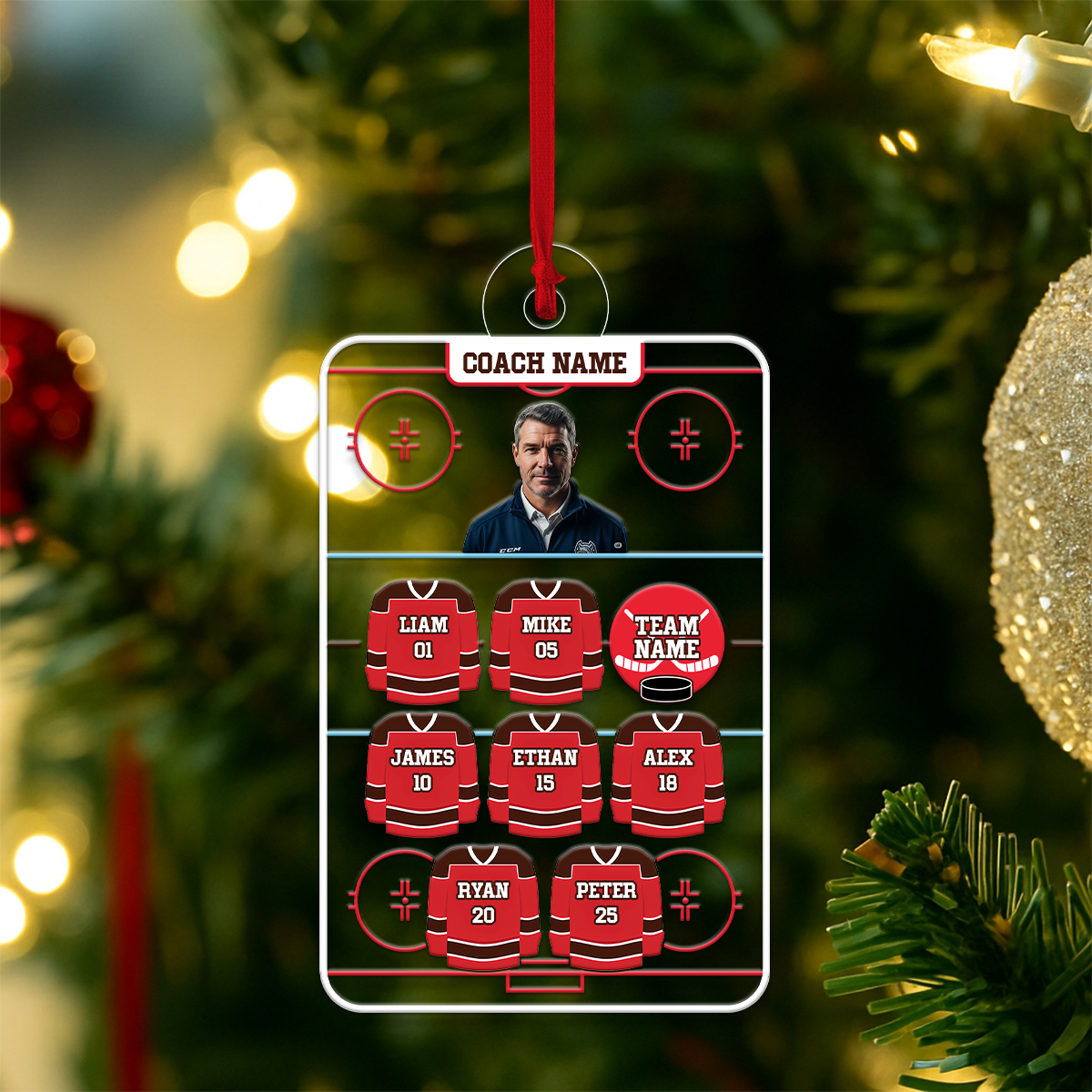 Custom Photo Hockey Player Xmas Acrylic Ornament Christmas Gift