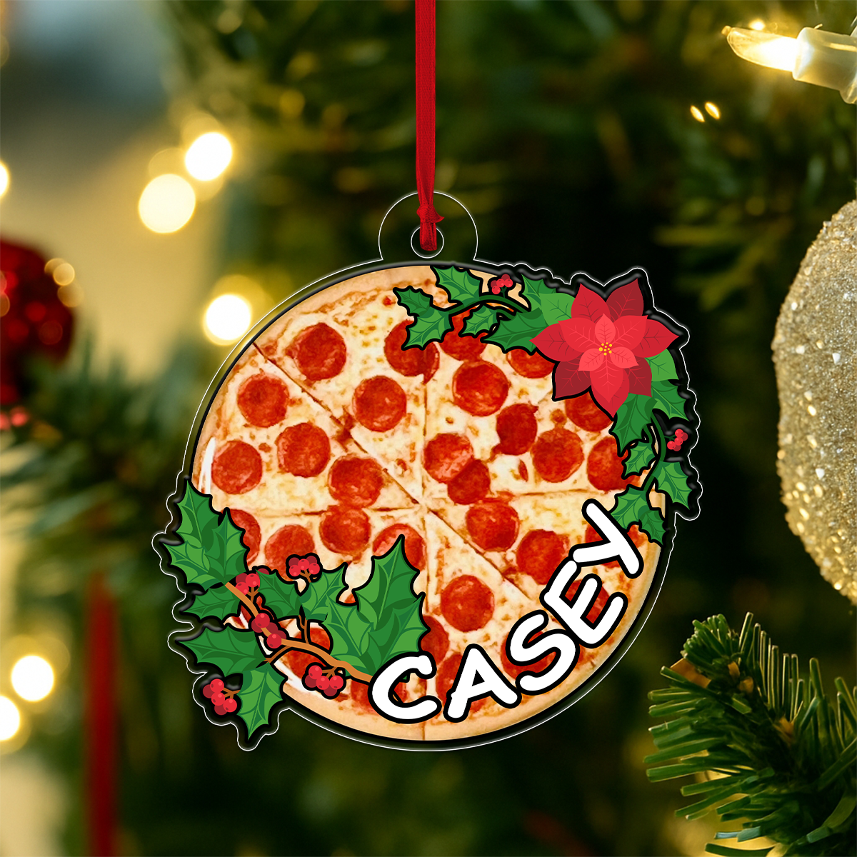 Custom Name Pizza Xmas Acrylic Ornament Christmas Gift
