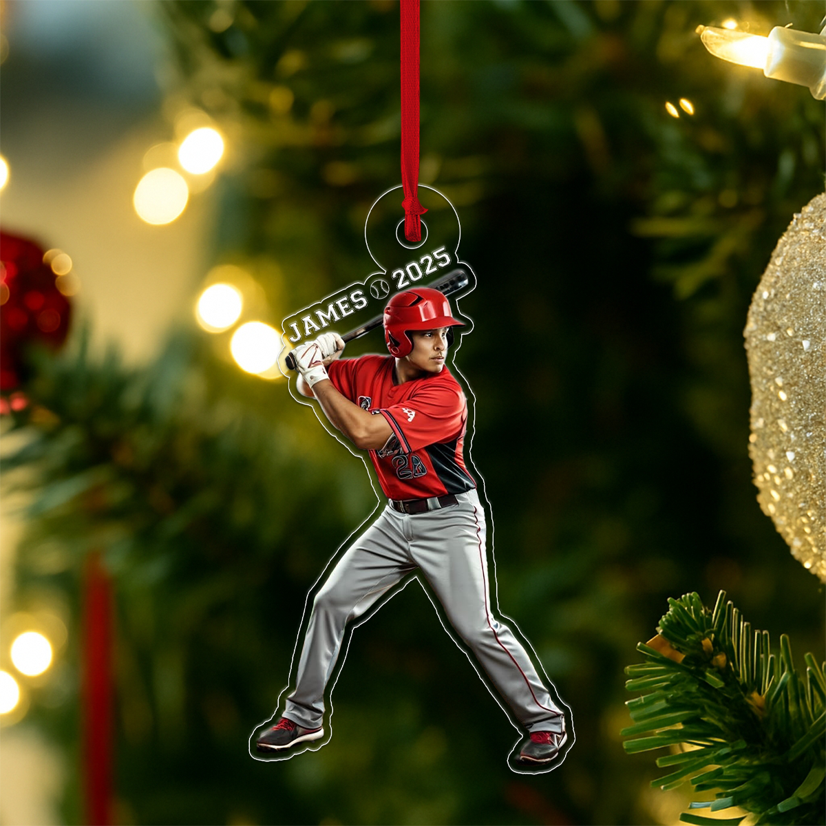 Custom Photo And Name Baseball Xmas Acrylic Ornament Christmas Gift