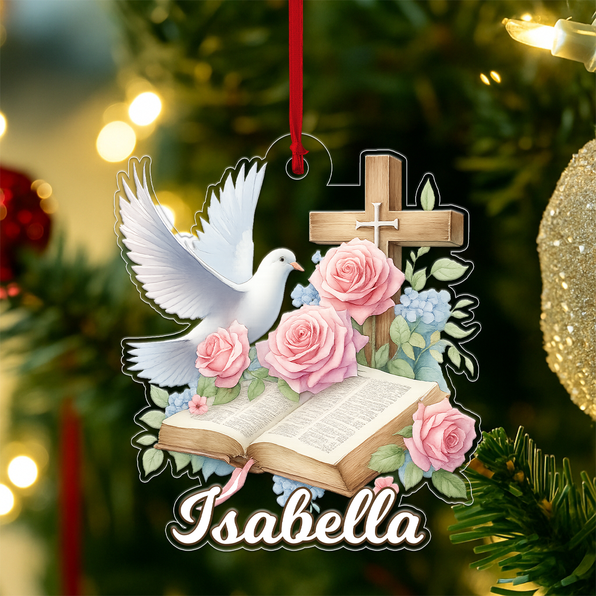 Custom Name Holly Bible Acrylic Ornament Christmas Gift