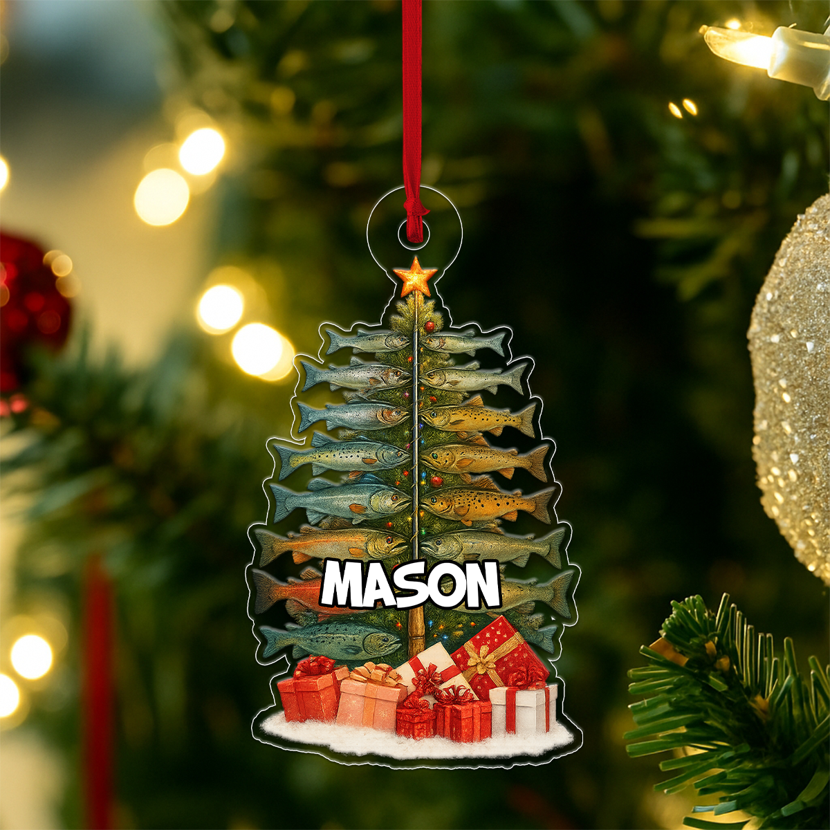 Custom Name Fishing Xmas Acrylic Ornament Christmas Gift