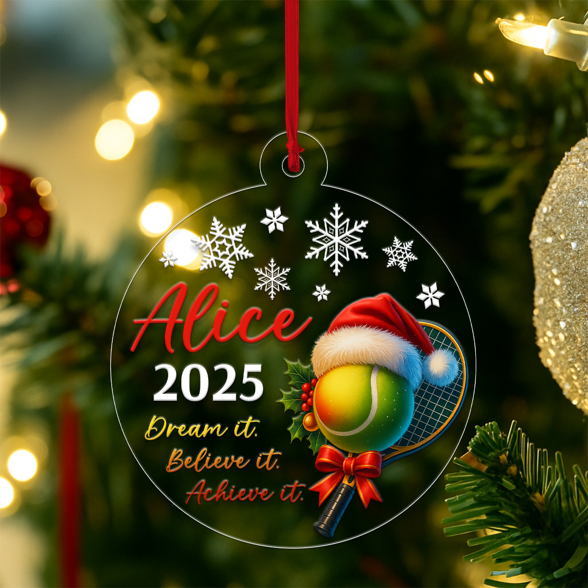 Custom Name Tennis Dream It Quote Acrylic Ornament Christmas Gift