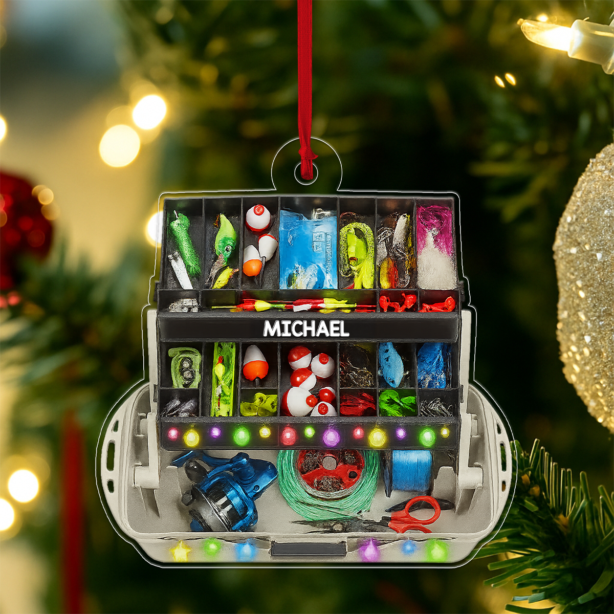 Custom Name Tray Fishing Tackle Box Acrylic Ornament Christmas Gift