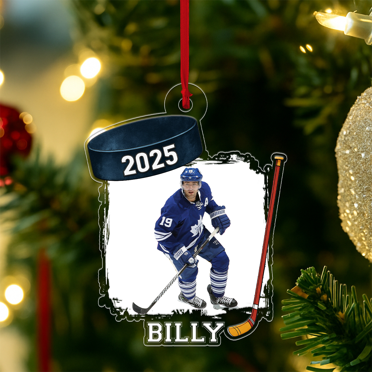 Custom Photo Hockey Player Xmas Acrylic Ornament Christmas Gift