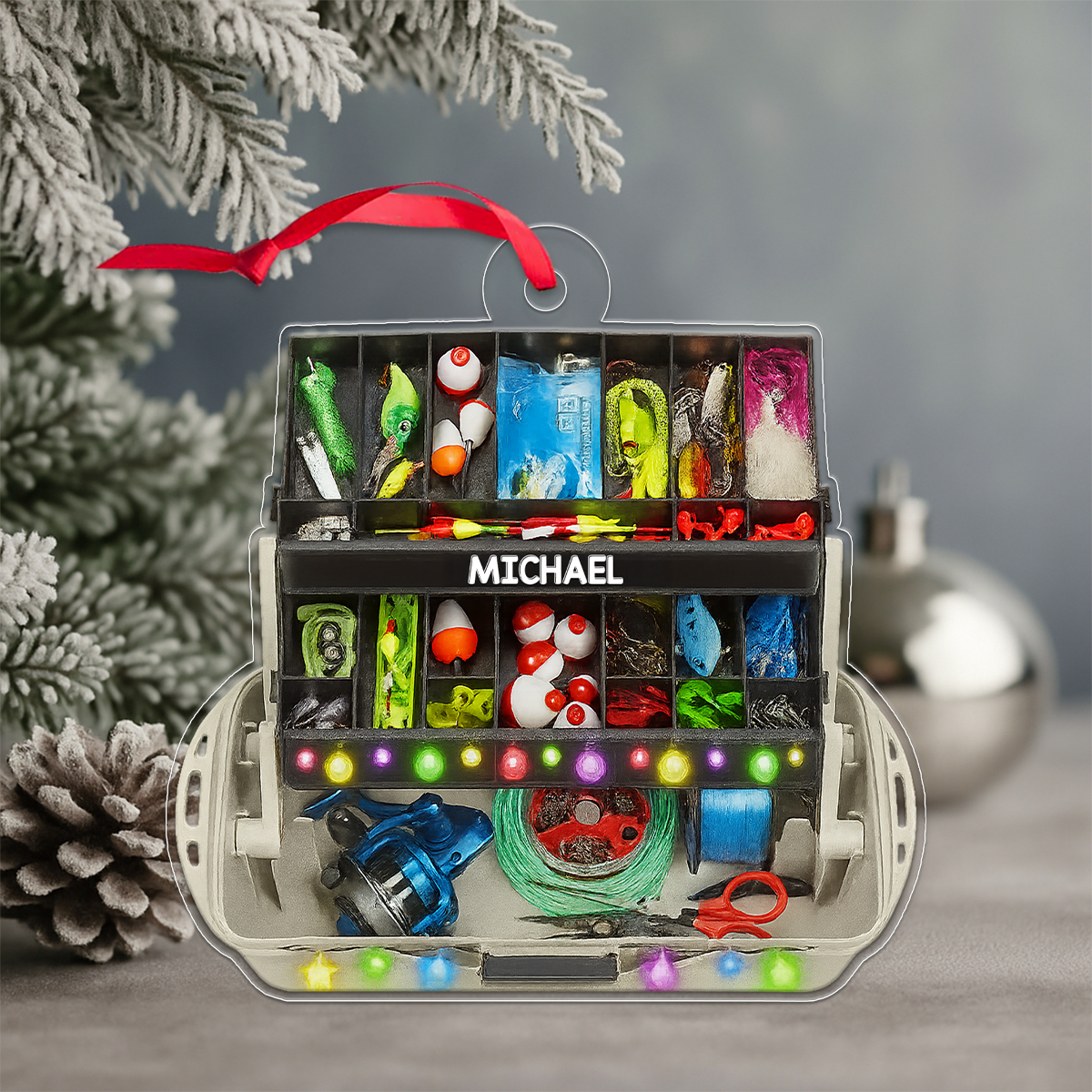 Custom Name Tray Fishing Tackle Box Acrylic Ornament Christmas Gift