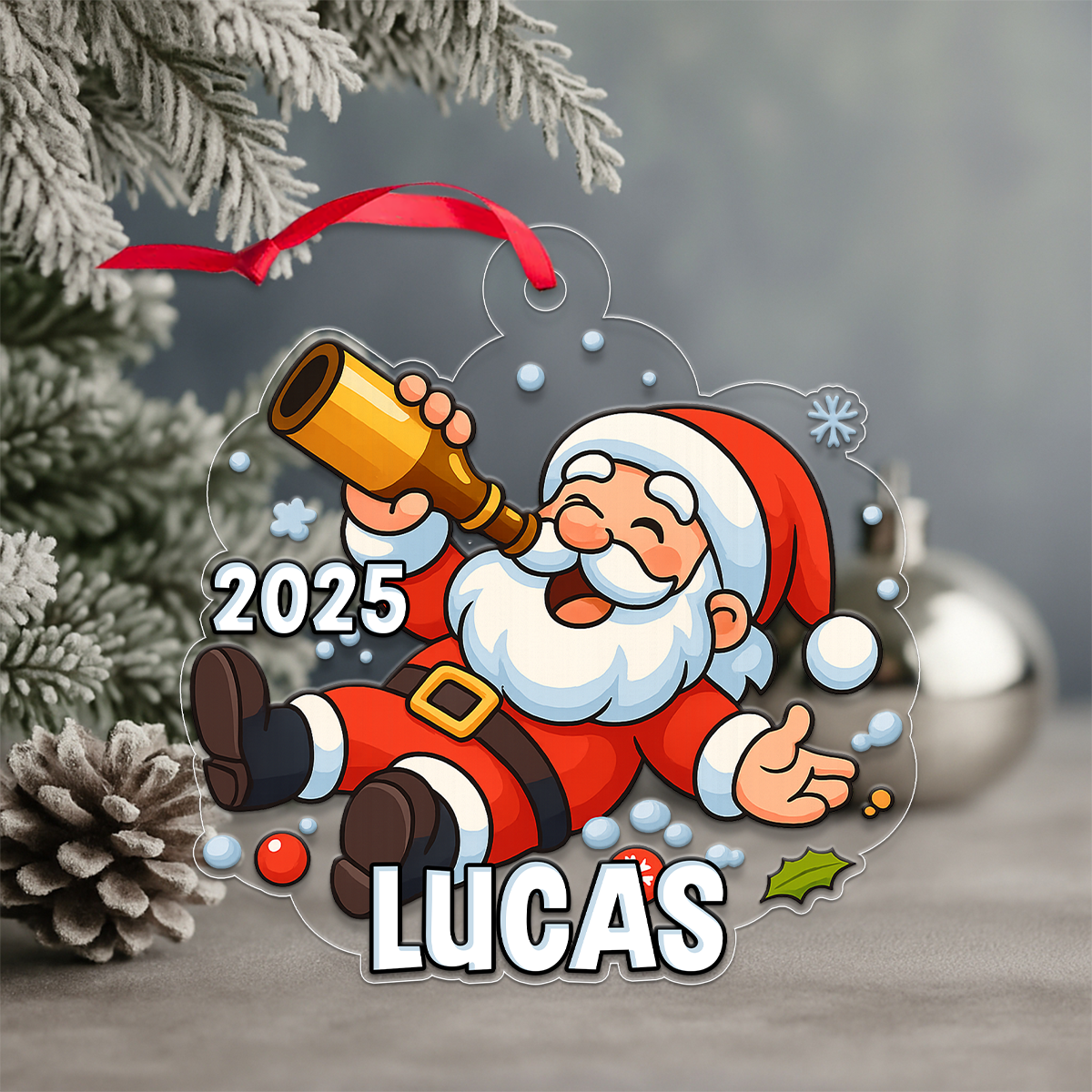 Custom Name Beer Santa Claus Acrylic Ornament Christmas Gift