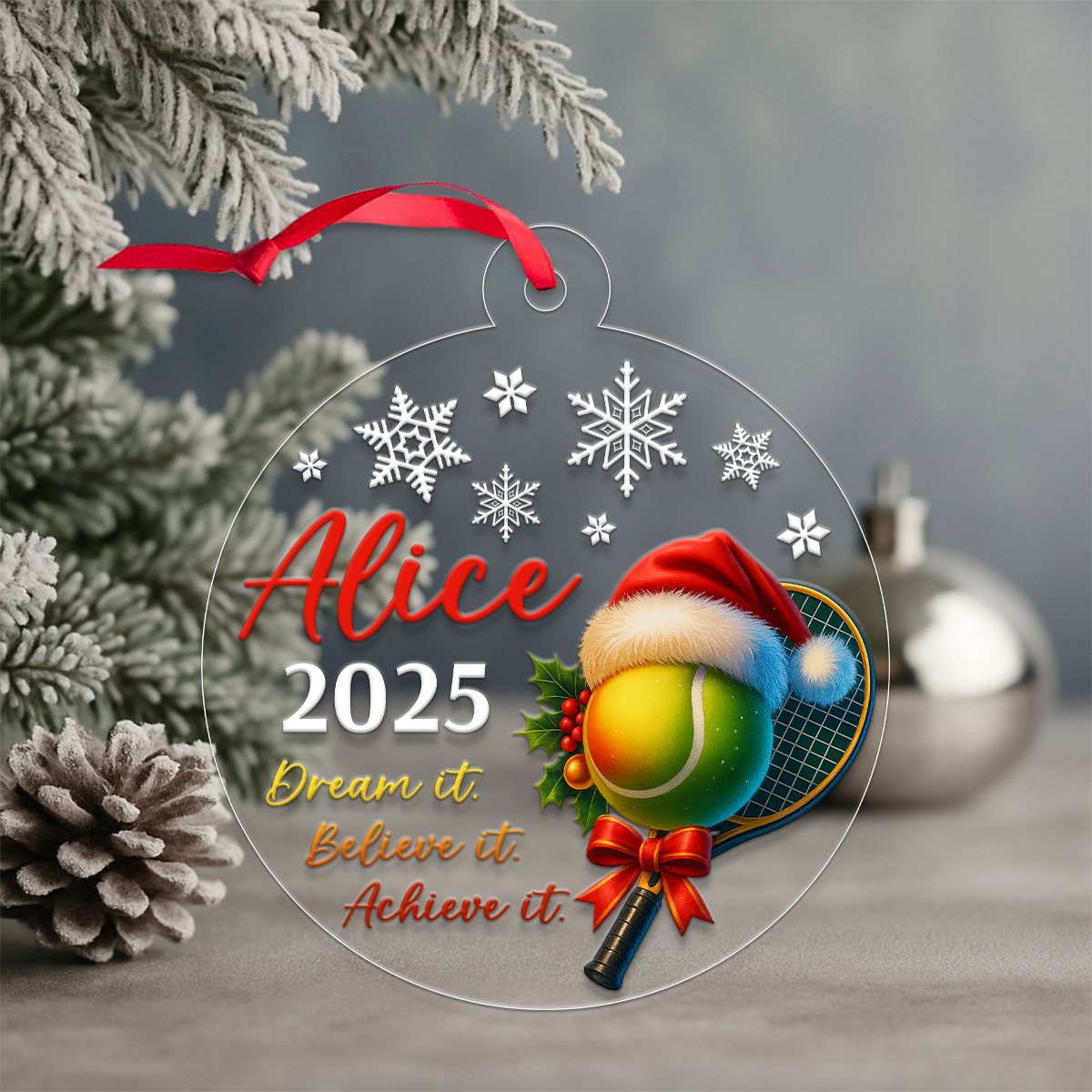 Custom Name Tennis Dream It Quote Acrylic Ornament Christmas Gift